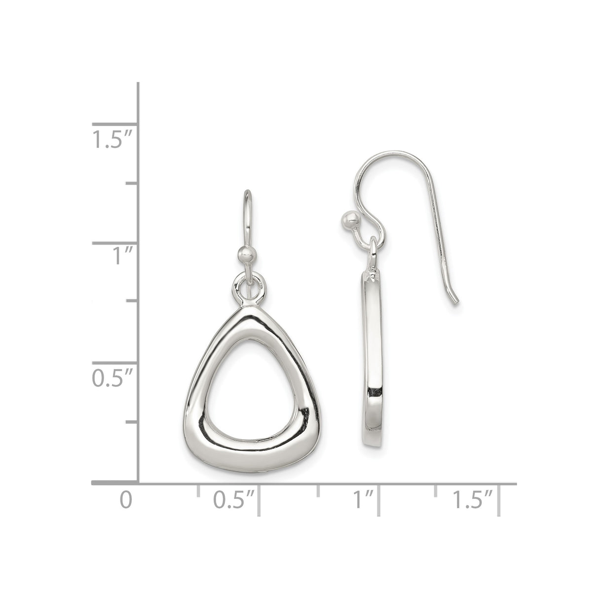 Sterling Silver Dangle Earrings, Teardrop Triangle Drop Design, Open Geometric Style for Women
