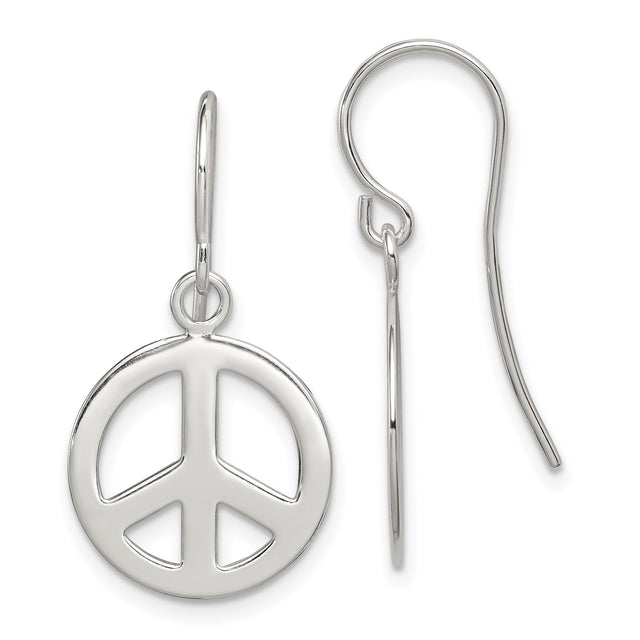 Sterling Silver Drop Earrings with Peace Sign, Boho Dangle Style for Women