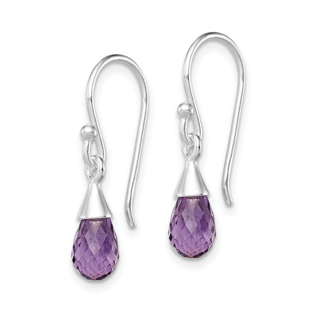 Sterling Silver Teardrop Amethyst Dangle Earrings, Faceted Purple Gemstone, Minimalist Design