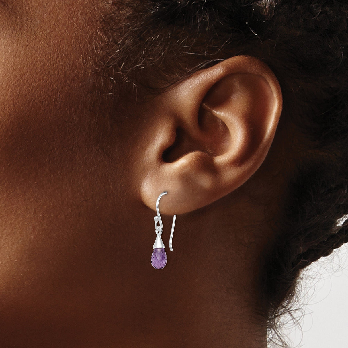 Sterling Silver Teardrop Amethyst Dangle Earrings, Faceted Purple Gemstone, Minimalist Design