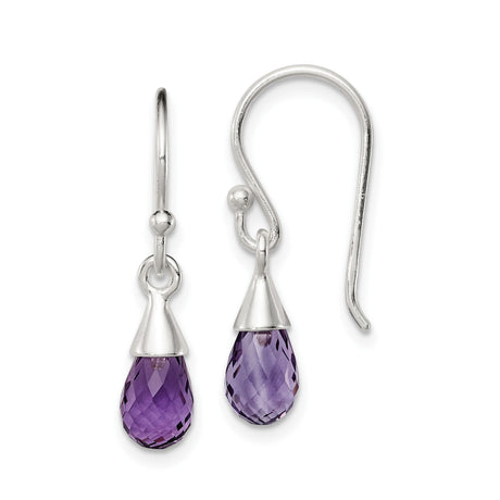 Sterling Silver Teardrop Amethyst Dangle Earrings, Faceted Purple Gemstone, Minimalist Design