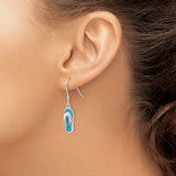 Sterling Silver Flip Flop Dangle Earrings with Created Blue Opal, Beach Summer Style