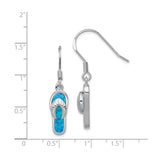 Sterling Silver Flip Flop Dangle Earrings with Created Blue Opal, Beach Summer Style
