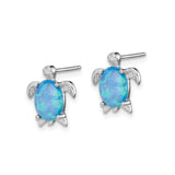 Sterling Silver Sea Turtle Stud Earrings with Created Blue Opal Inlay, Ocean Theme Jewelry