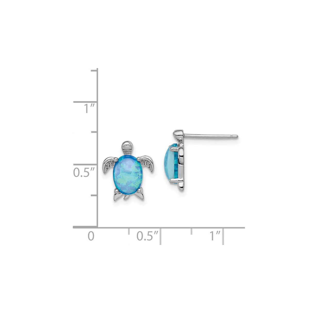 Sterling Silver Sea Turtle Stud Earrings with Created Blue Opal Inlay, Ocean Theme Jewelry