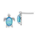 Sterling Silver Sea Turtle Stud Earrings with Created Blue Opal Inlay, Ocean Theme Jewelry