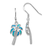 Sterling Silver Palm Tree Dangle Earrings with Created Blue Opal, Tropical Style