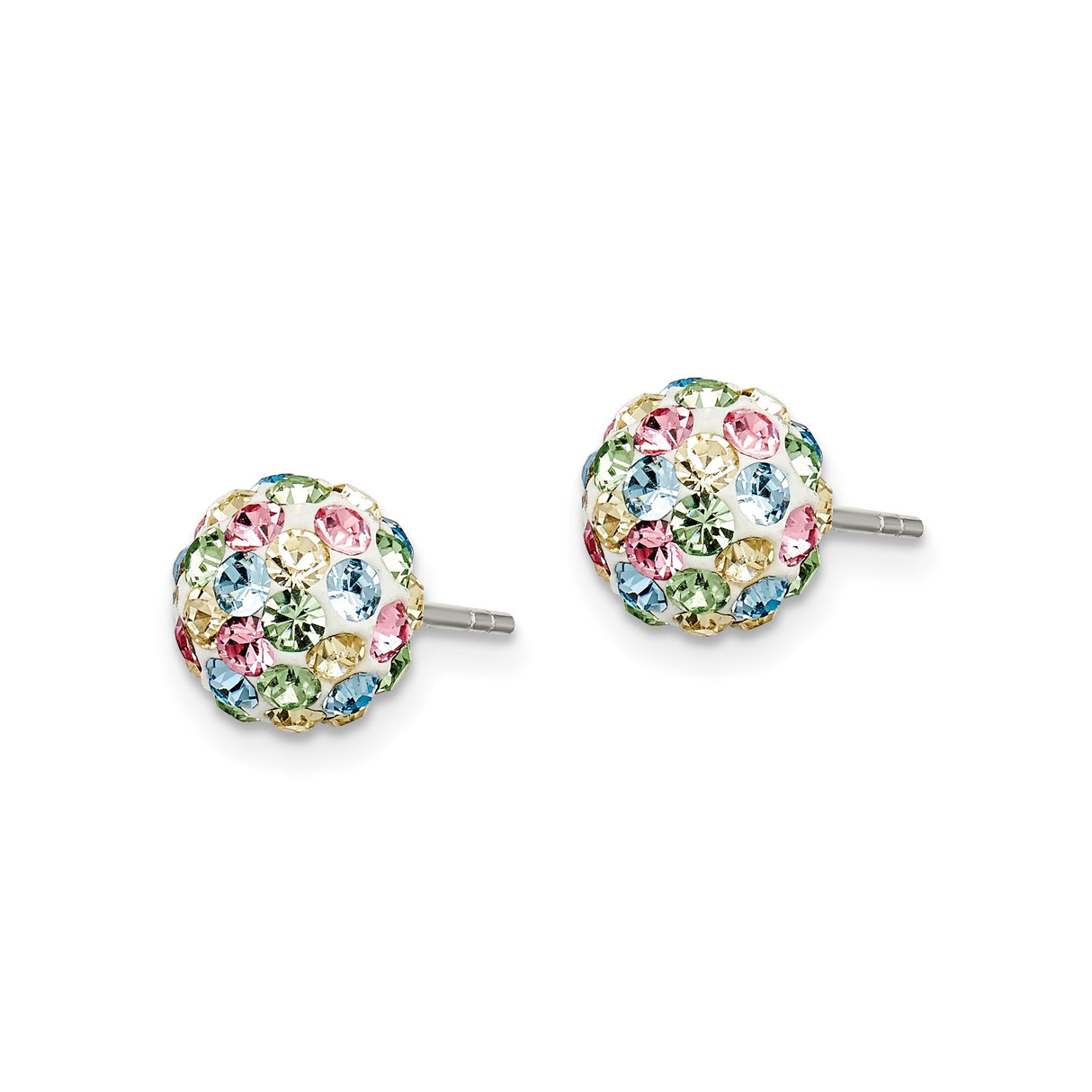 Sterling Silver Dome Stud Earrings with Multicolor Crystals, Vibrant Ball Design