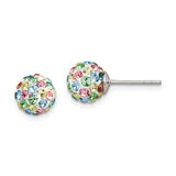 Sterling Silver Dome Stud Earrings with Multicolor Crystals, Vibrant Ball Design