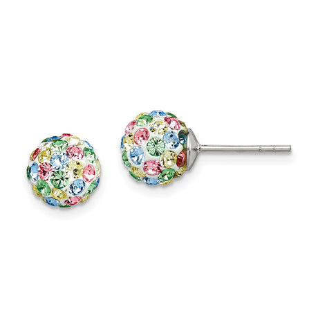 Sterling Silver Dome Stud Earrings with Multicolor Crystals, Vibrant Ball Design