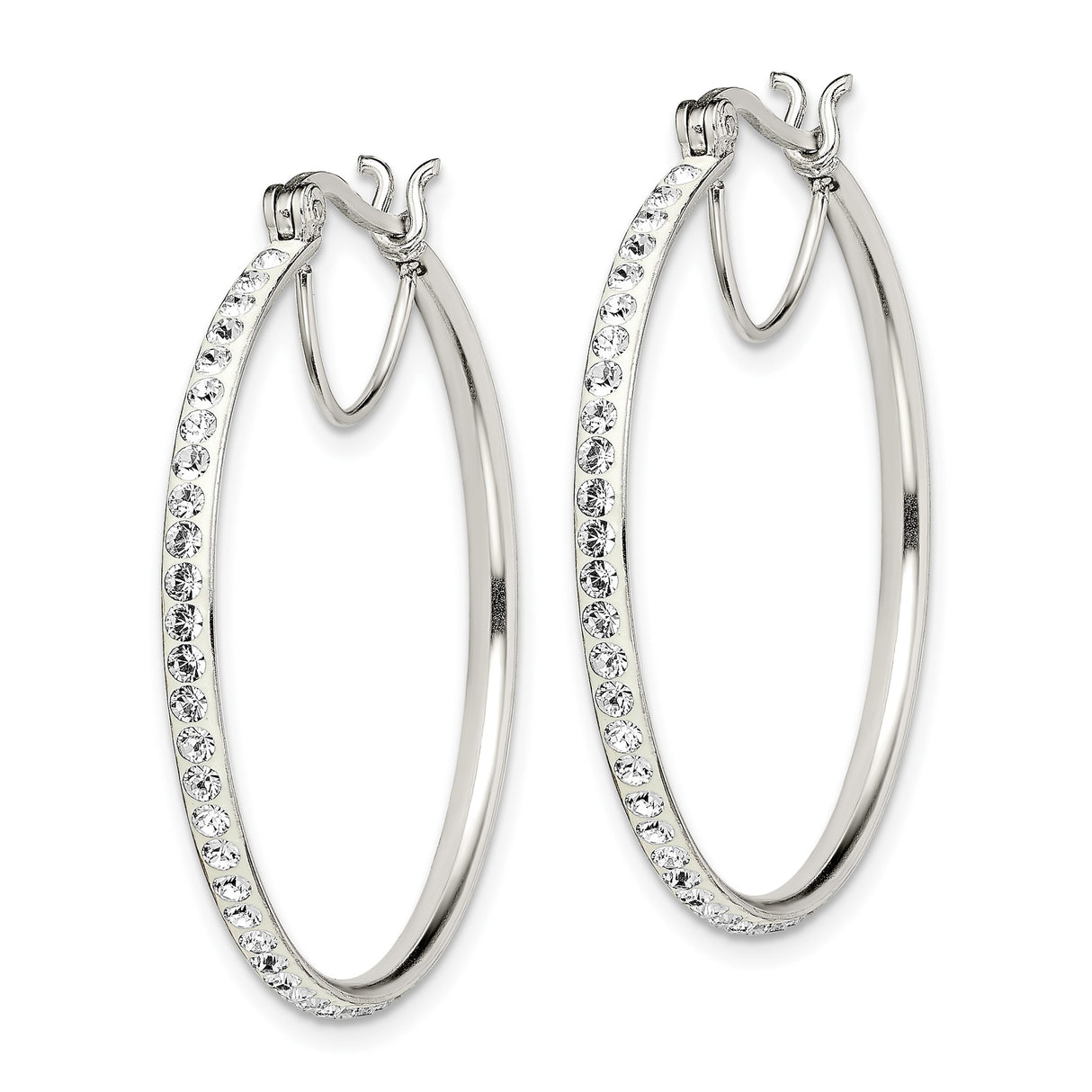 Sterling Silver Hoop Earrings with Round Cut Cubic Zirconia, Full Circle Polished Design