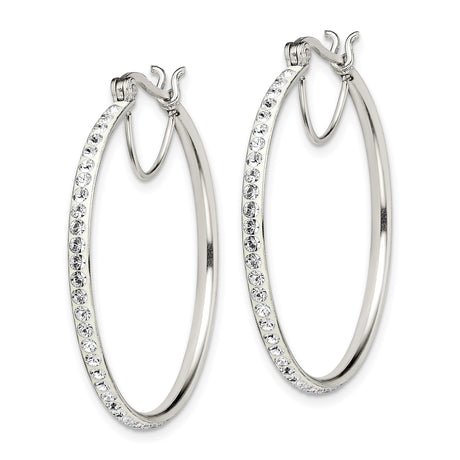 Sterling Silver Hoop Earrings with Round Cut Cubic Zirconia, Full Circle Polished Design