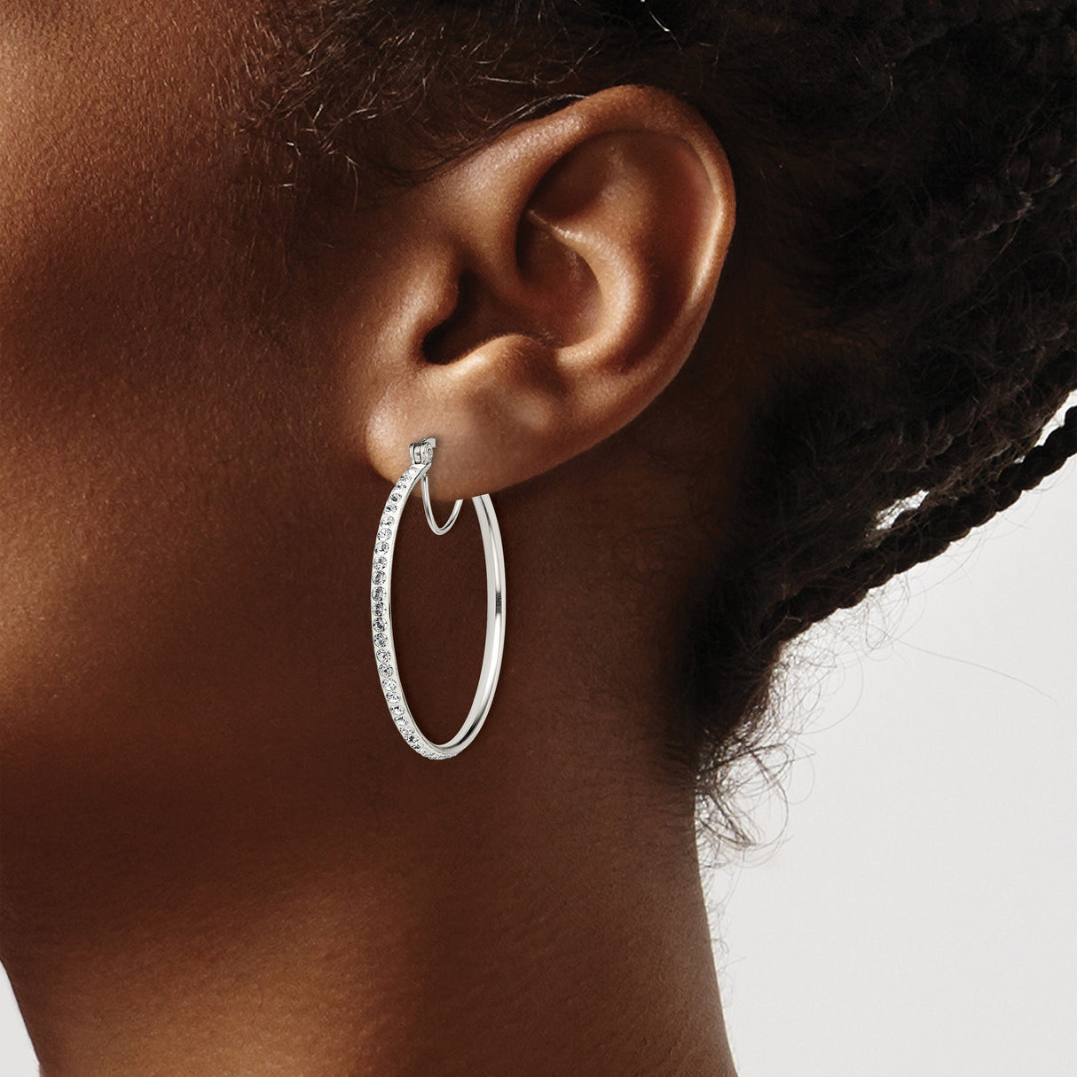 Sterling Silver Hoop Earrings with Round Cut Cubic Zirconia, Full Circle Polished Design