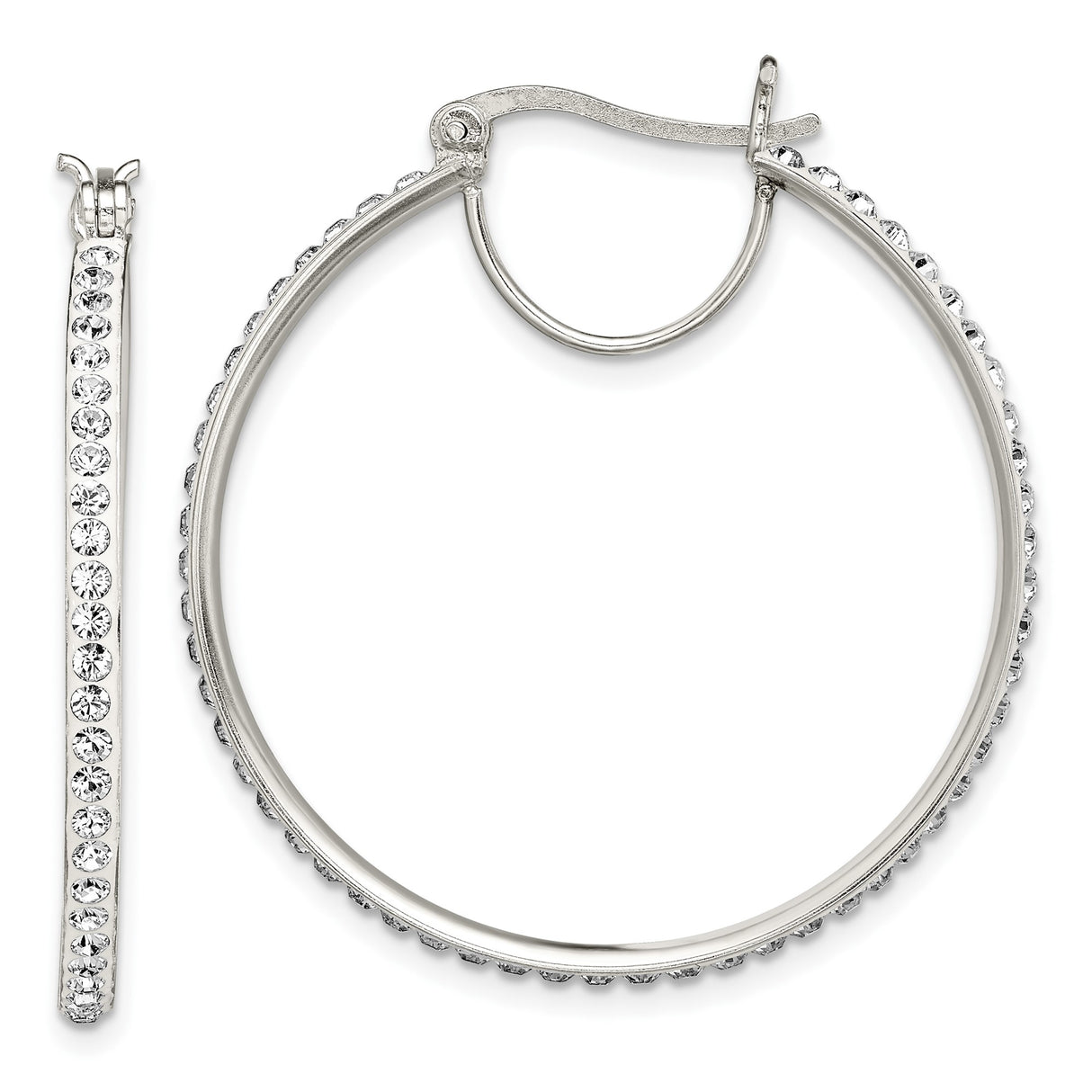 Sterling Silver Hoop Earrings with Round Cut Cubic Zirconia, Full Circle Polished Design