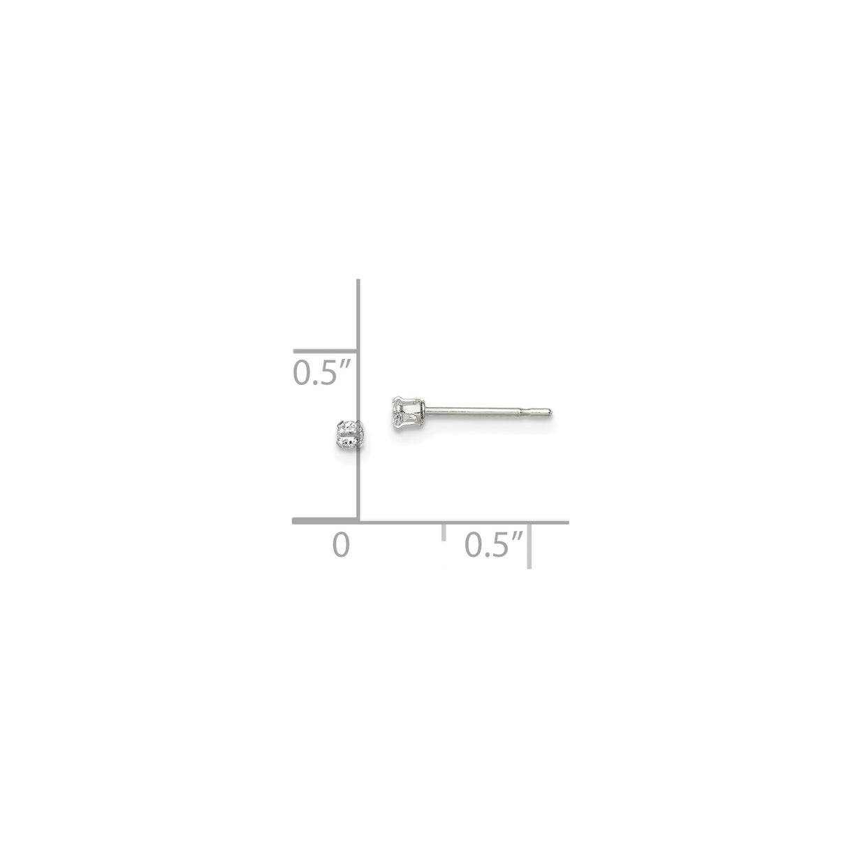Sterling Silver Stud Earrings with Round Cubic Zirconia in Classic Prong Setting
