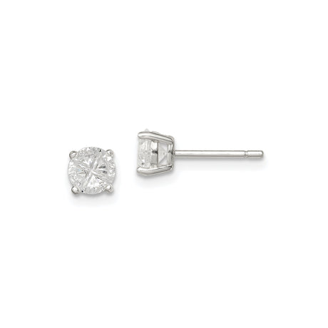 Sterling Silver Stud Earrings with Round Cubic Zirconia in Four Prong Setting, Minimalist Design for Women, Classic Everyday Silver CZ Studs, Timeless Elegant Bridal or Formal Fashion Earrings