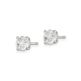 Sterling Silver Stud Earrings with Round Cut Cubic Zirconia, Four Prong Basket Setting, Cross-Cut Design