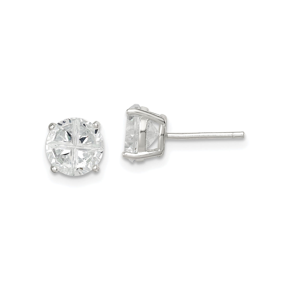 Sterling Silver Stud Earrings with Cubic Zirconia, Round Four-Prong Setting, Minimalist Design