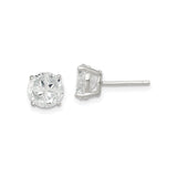 Sterling Silver Stud Earrings with Cubic Zirconia, Round Four-Prong Setting, Minimalist Design