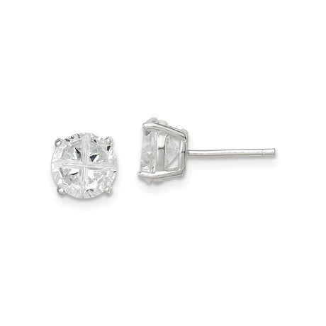 Sterling Silver Stud Earrings with Cubic Zirconia, Round Four-Prong Setting, Minimalist Design