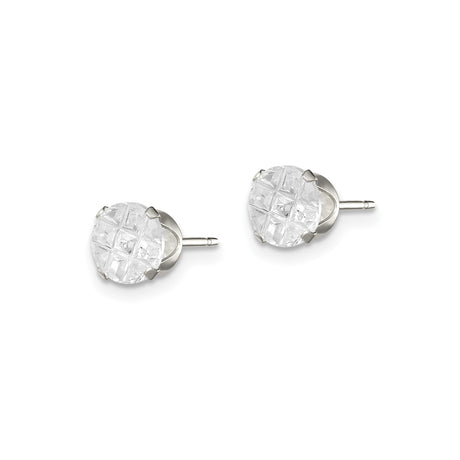 Sterling Silver Stud Earrings with 6mm Round Cut Cubic Zirconia, Classic Princess Style
