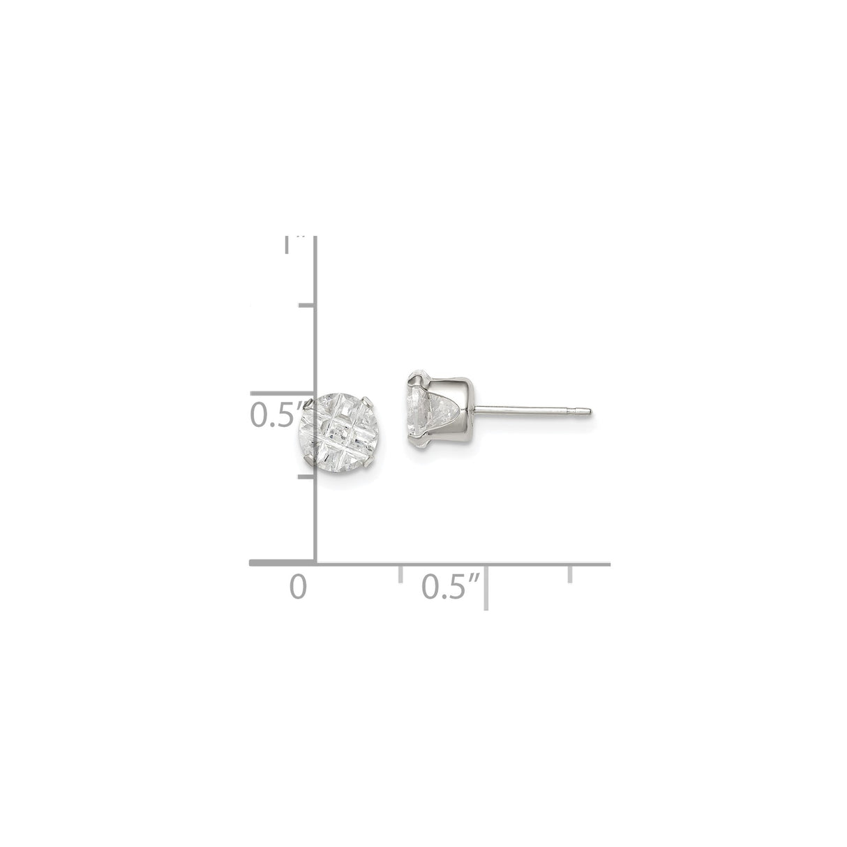 Sterling Silver Stud Earrings with 6mm Round Cut Cubic Zirconia, Classic Princess Style