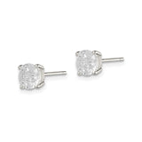 Sterling Silver Stud Earrings Princess Cut CZ In Round Grid