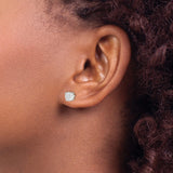 Sterling Silver Stud Earrings Princess Cut CZ In Round Grid
