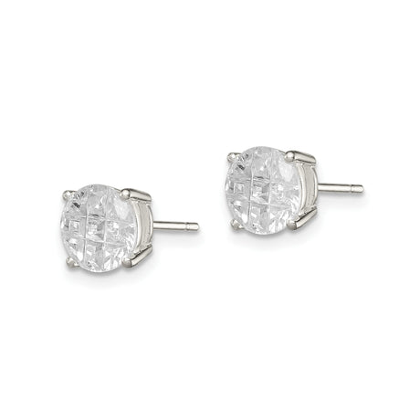 Sterling Silver Round CZ Stud Earrings Four Prong Basket