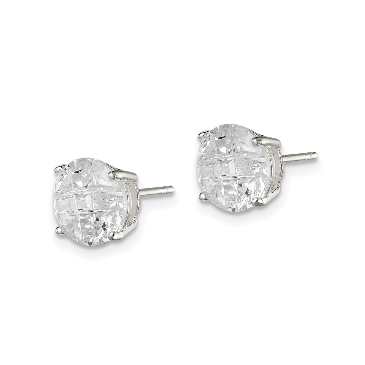 Sterling Silver Stud Earrings with Cross Cut Cubic Zirconia Design for Women