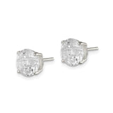 Sterling Silver Stud Earrings with Cross Cut Cubic Zirconia Design for Women
