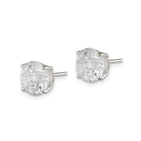 Sterling Silver Stud Earrings with Cross Cut Cubic Zirconia Design for Women