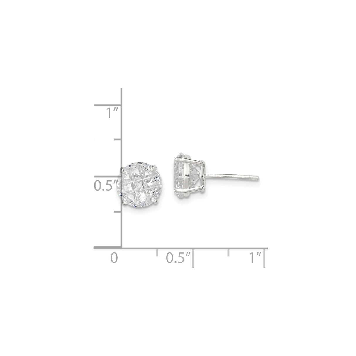 Sterling Silver Stud Earrings with Cross Cut Cubic Zirconia Design for Women