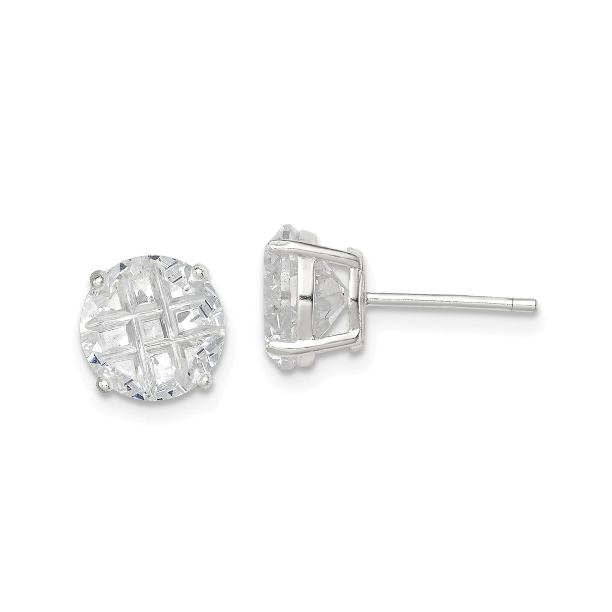Sterling Silver Stud Earrings with Cross Cut Cubic Zirconia Design for Women