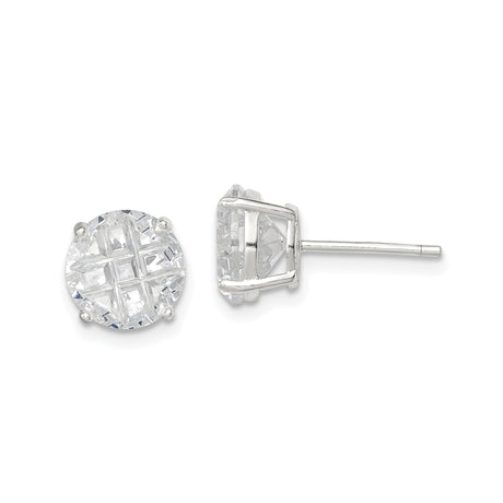 Sterling Silver Stud Earrings with Cross Cut Cubic Zirconia Design for Women