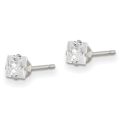 Sterling Silver Princess Cut CZ Stud Earrings 4mm Square