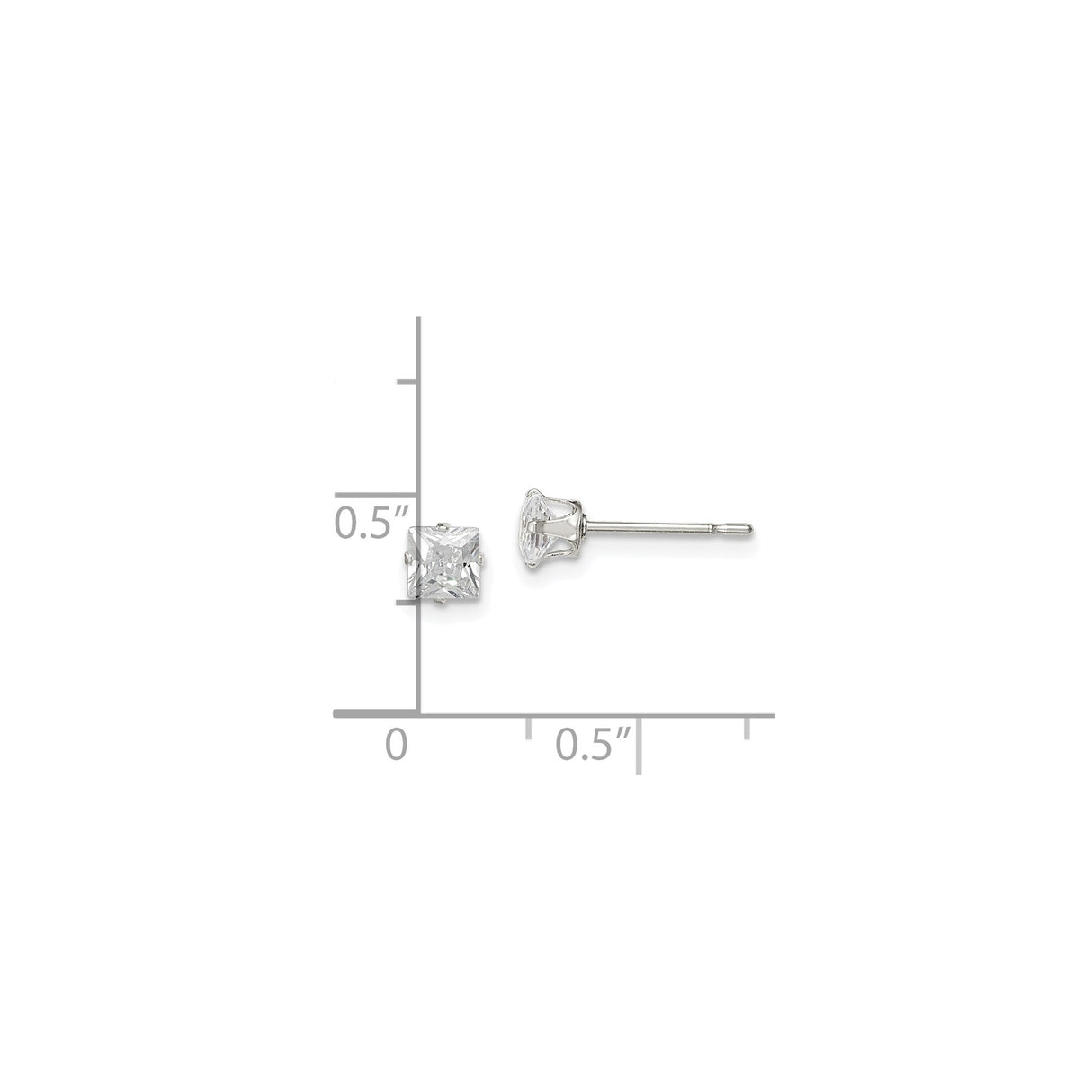 Sterling Silver Stud Earrings with Princess Cut Cubic Zirconia, Minimalist Square Design