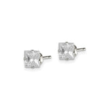 Sterling Silver Square Cut CZ Stud Earrings With Four Prong