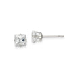 Sterling Silver Stud Earrings with Square Cut Clear Cubic Zirconia in Four Prong Setting, Minimalist Silver Studs for Women, Classic Everyday Earrings with Polished Finish and Timeless Style