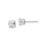Sterling Silver Stud Earrings with Square Cut Clear Cubic Zirconia in Four Prong Setting, Minimalist Silver Studs for Women, Classic Everyday Earrings with Polished Finish and Timeless Style