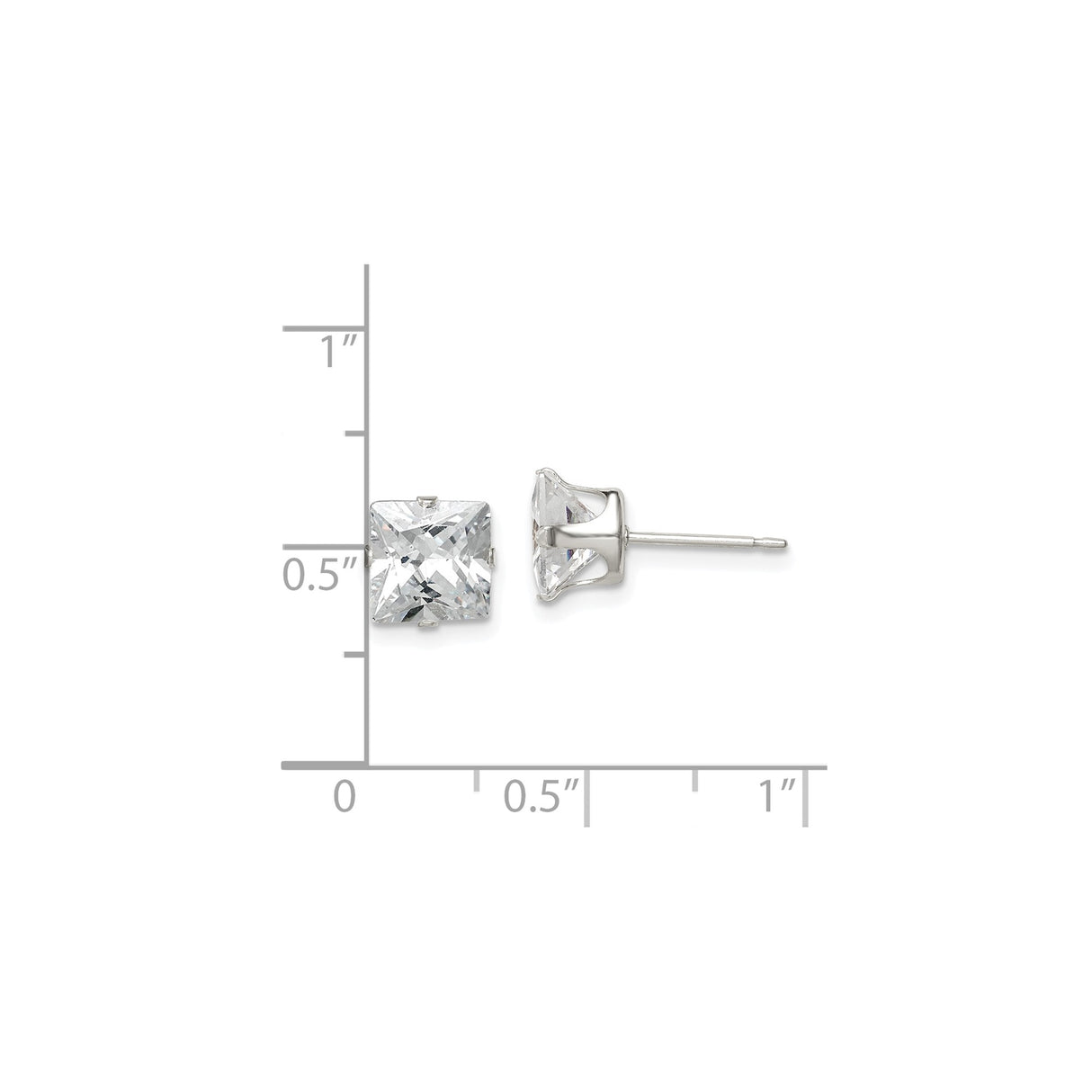 Sterling Silver Stud Earrings with Princess Cut Cubic Zirconia, Minimalist Square Design