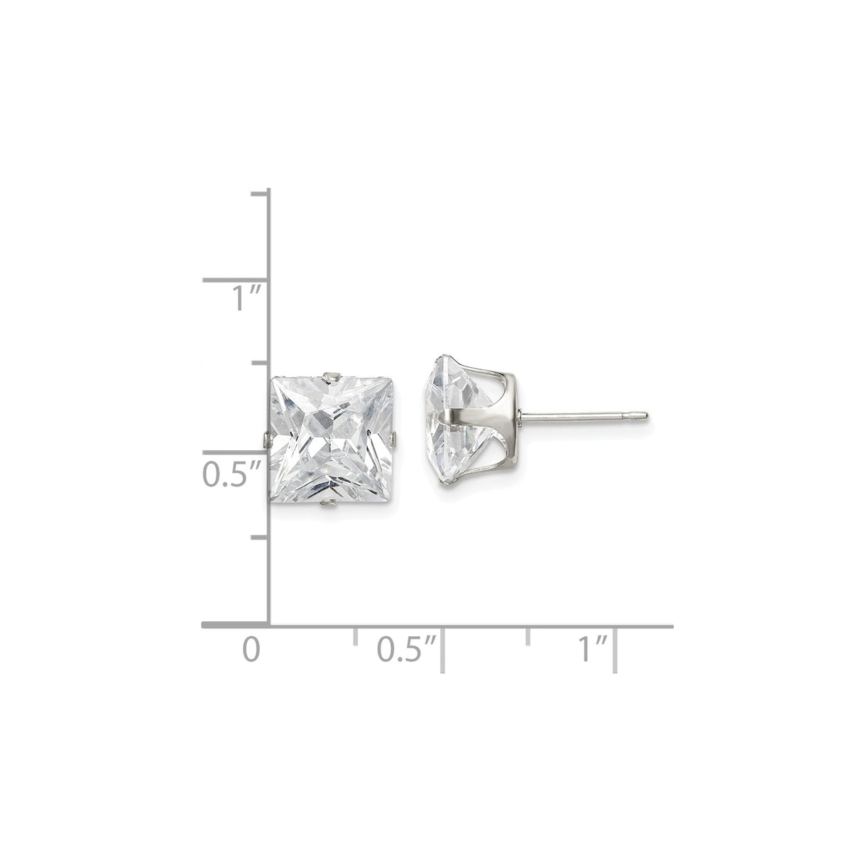Sterling Silver Stud Earrings with Princess Cut Cubic Zirconia, Square Minimalist Design for Women