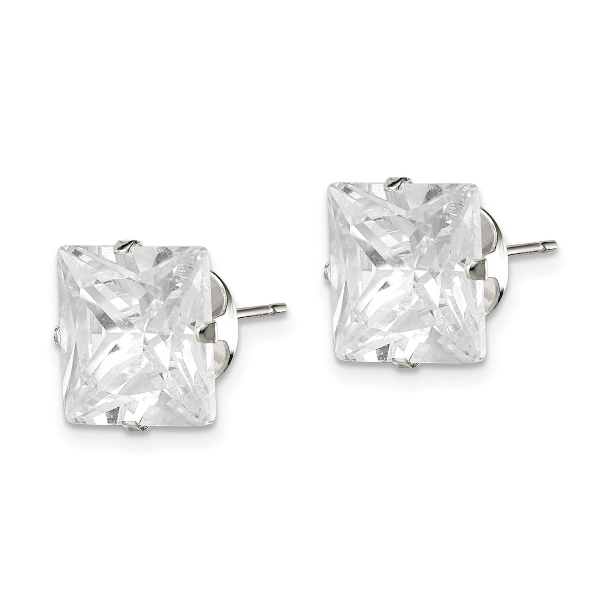 Sterling Silver Princess Cut Stud Earrings With CZ FourProng