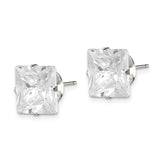 Sterling Silver Princess Cut Stud Earrings With CZ FourProng