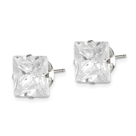 Sterling Silver Princess Cut Stud Earrings With CZ FourProng