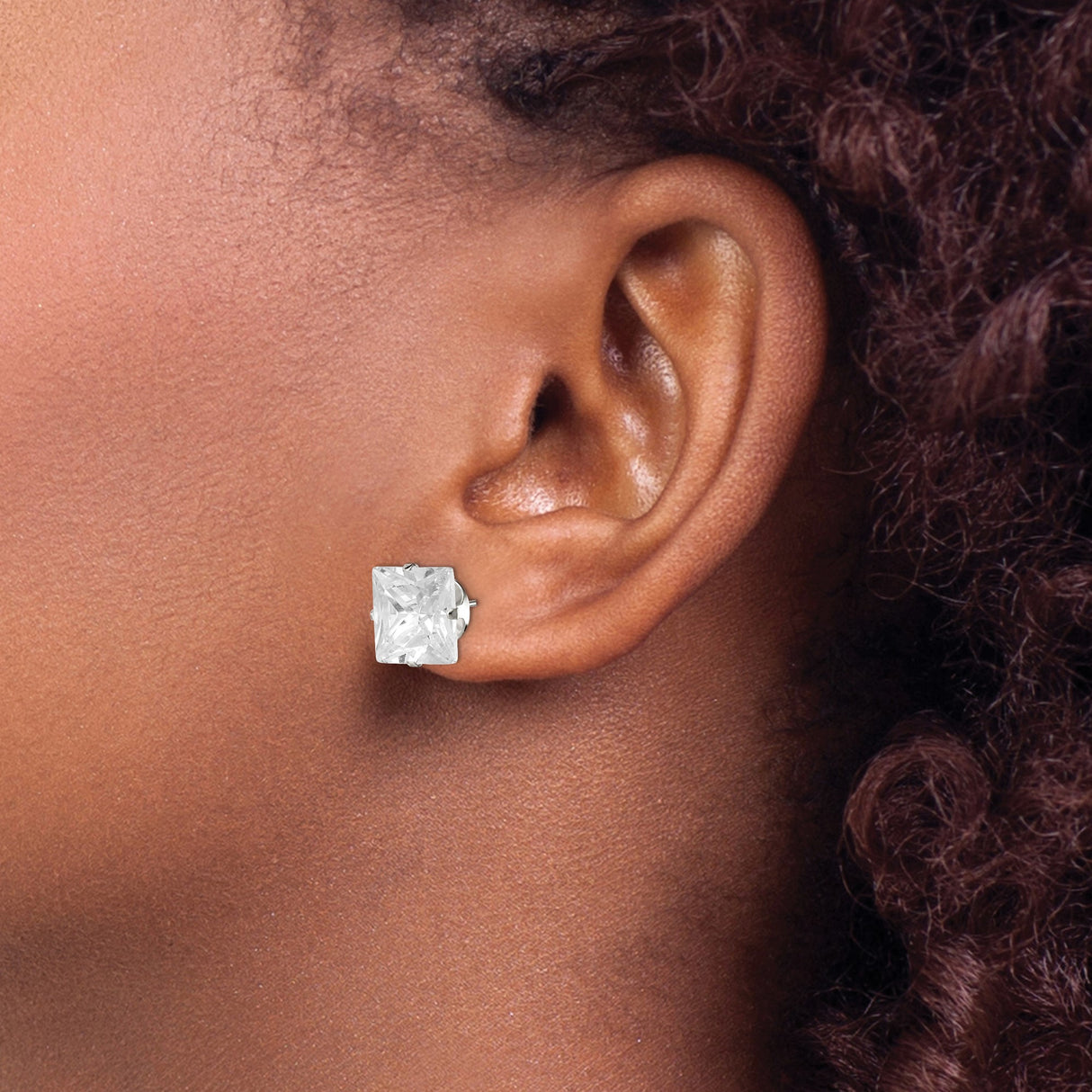 Sterling Silver Princess Cut Stud Earrings With CZ FourProng