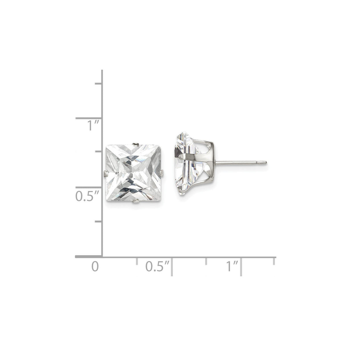 Sterling Silver Princess Cut Stud Earrings With CZ FourProng