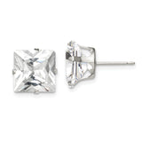 Sterling Silver Stud Earrings with Square Cut Clear Cubic Zirconia in Four Prong Setting, Princess Cut Minimalist Design, Classic Elegant Silver Jewelry for Women, Daily or Special Occasion Wear