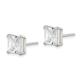 Sterling Silver Princess Cut Stud Earrings with Clear Cubic Zirconia, Square Four Prong Setting