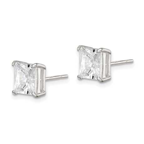 Sterling Silver Princess Cut Stud Earrings with Clear Cubic Zirconia, Square Four Prong Setting